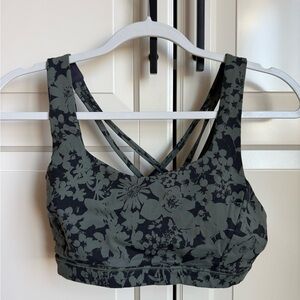 Lululemon Bra. Black + Olive Floral Print. Size 8.